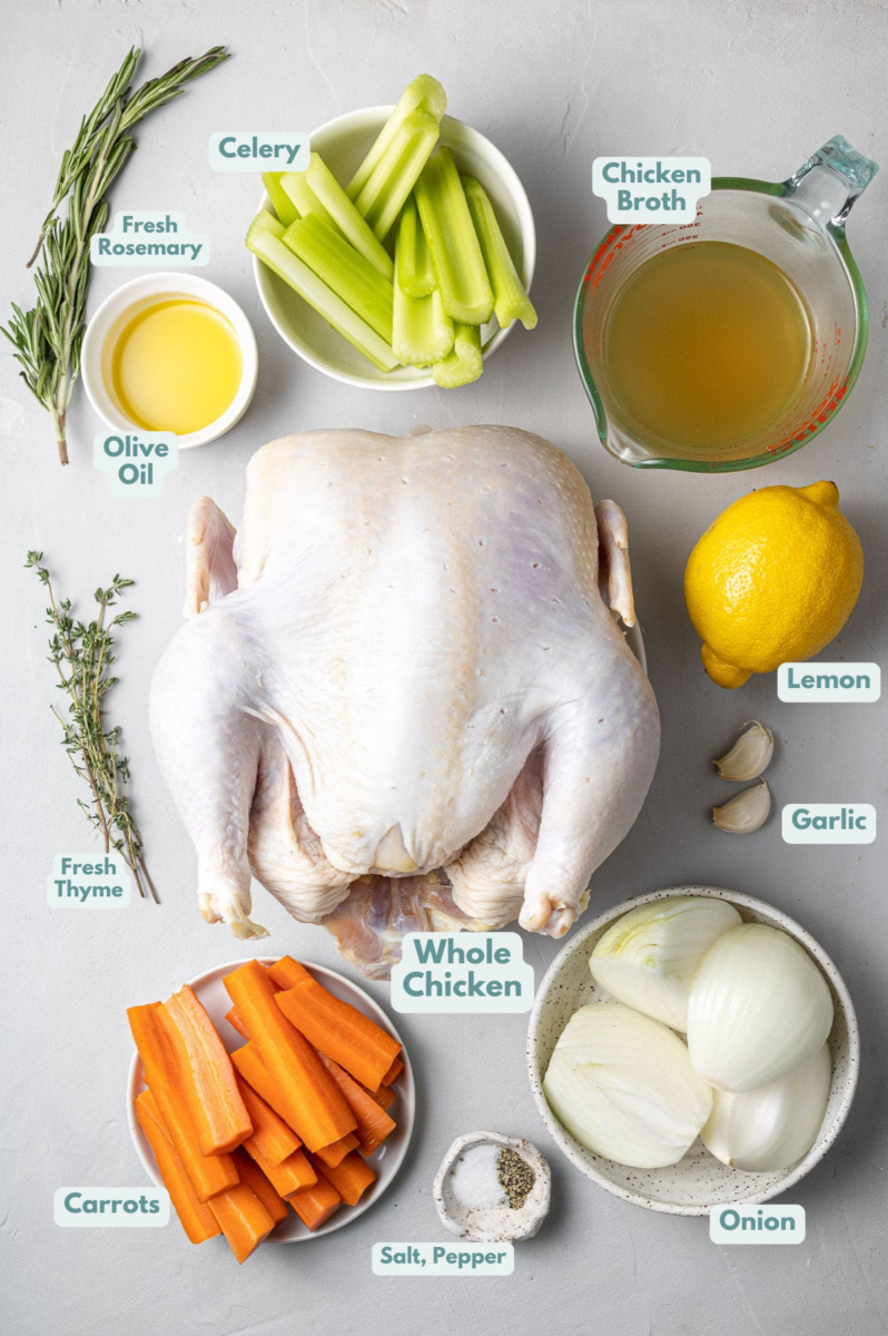 Whole Roasted Chicken Ingredients on a light grey background