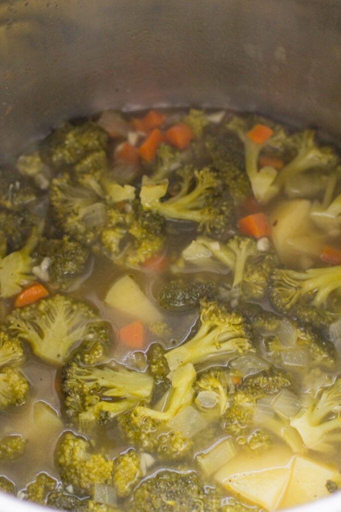 healthy broccoli soup before it's been cooked in a pot