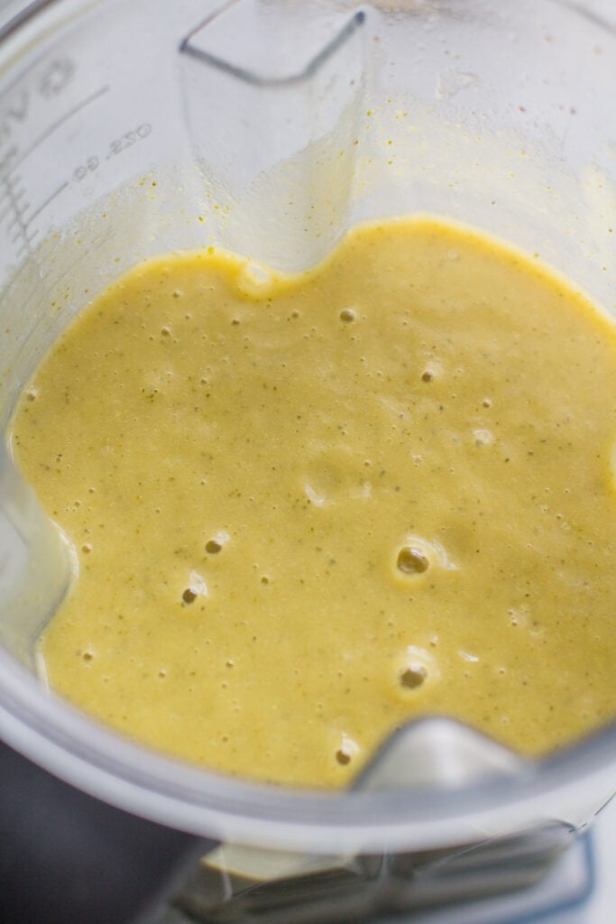 healthy broccoli soup after it has been blended in a blender