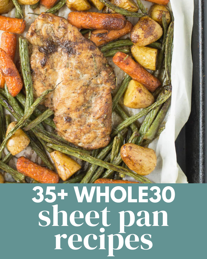 Whole30 Sheet Pan Dinners - Image with Text Overlay