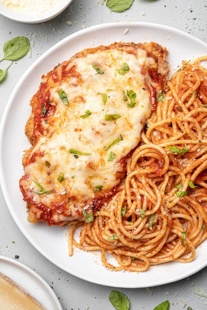 A close up of chicken parm - a budget friendly recipe