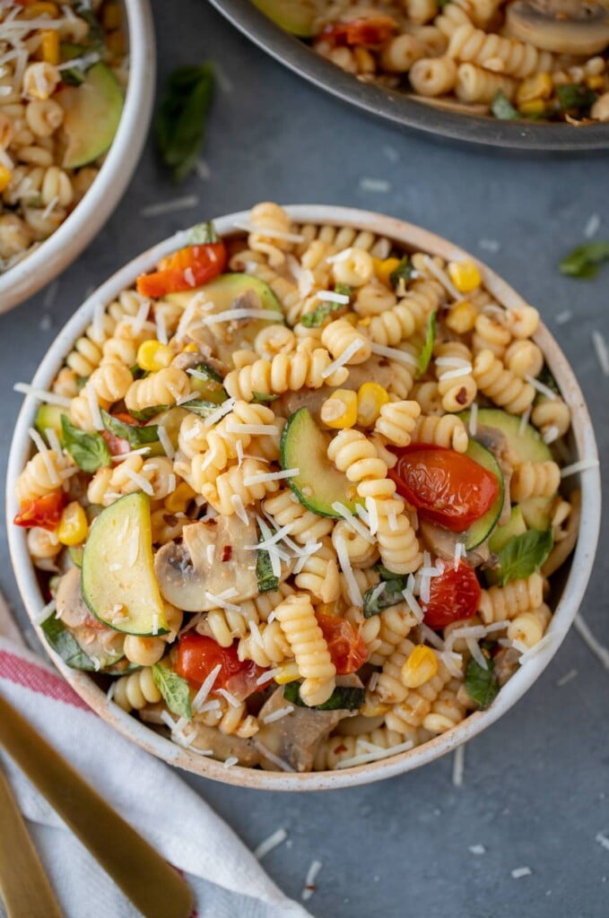 a bowl of easy pasta primavera