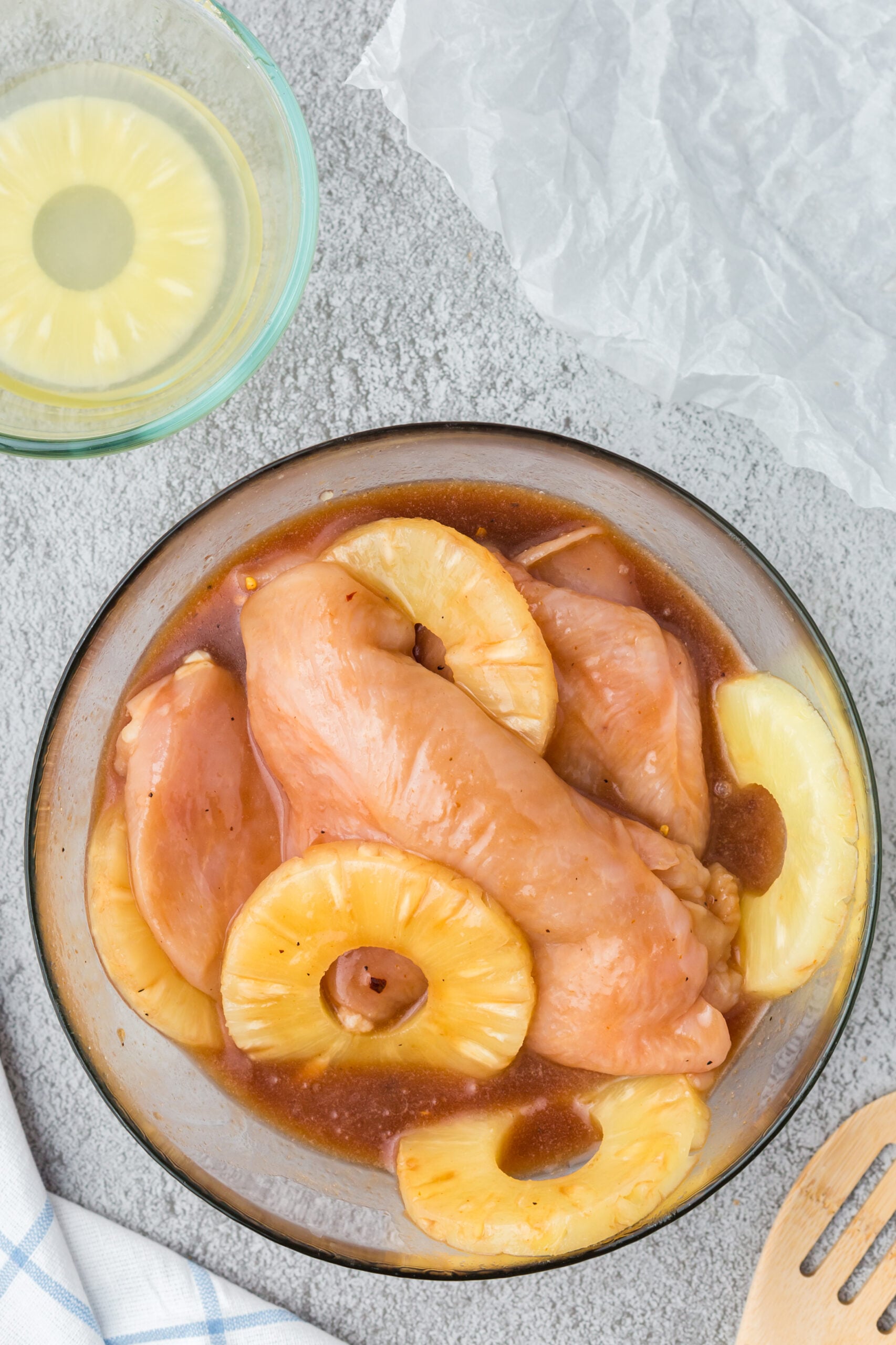 pineapple and chicken marinating for hawaiian grilled chicken