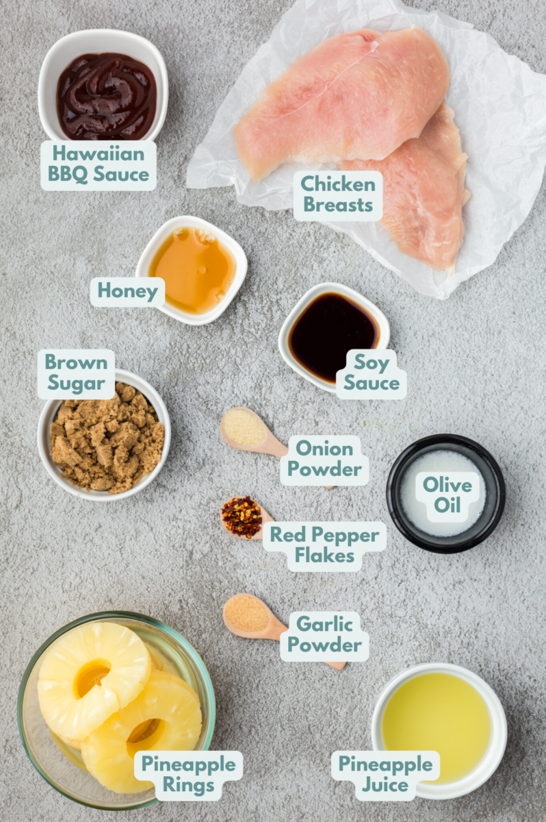 Pineapple Grilled Chicken Ingredients in small white bowls