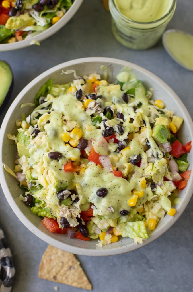 Healthy Avocado Ranch dressing on a salad