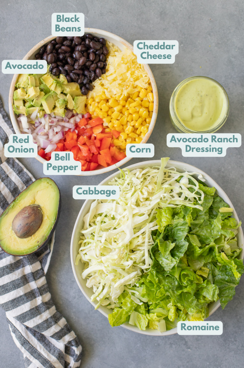 Ingredients for avocado ranch salad
