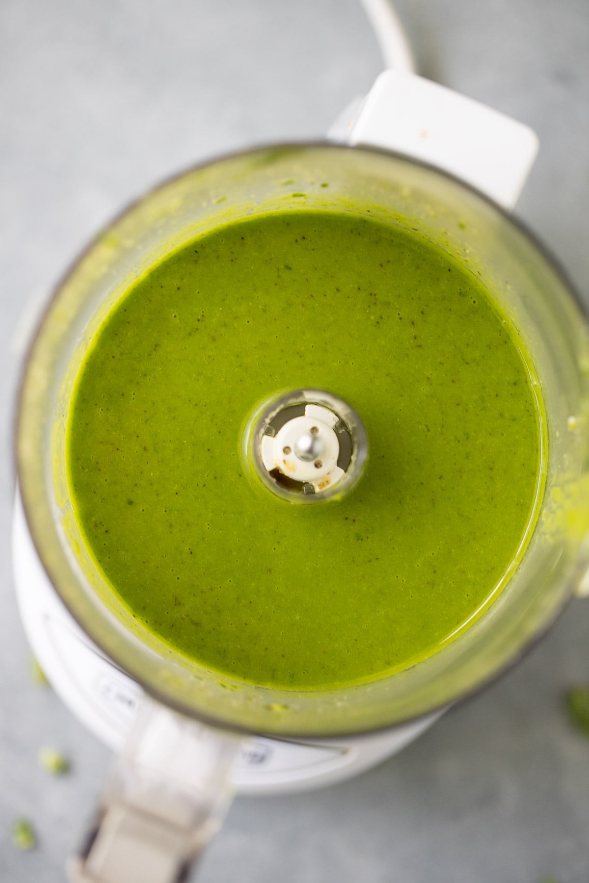 Basil Vinaigrette in a food processor after being blended