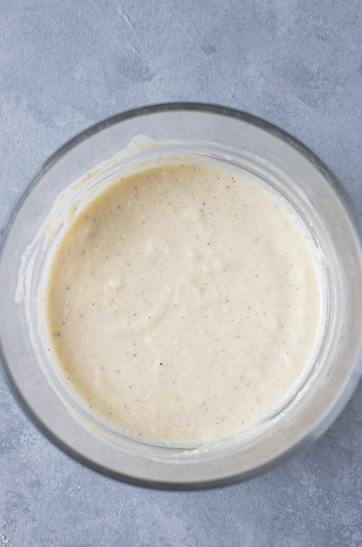 low calorie caesar dressing in a bowl after being blended