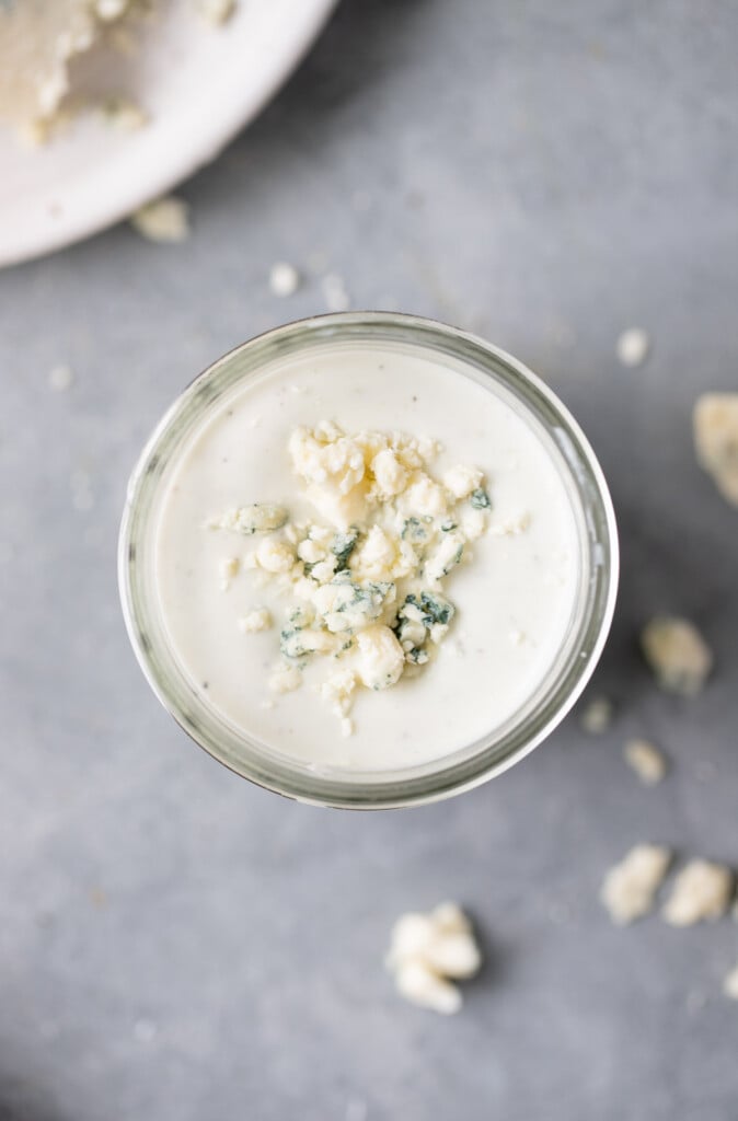 An overhead close up image of Low Fat Blue Cheese Dressing