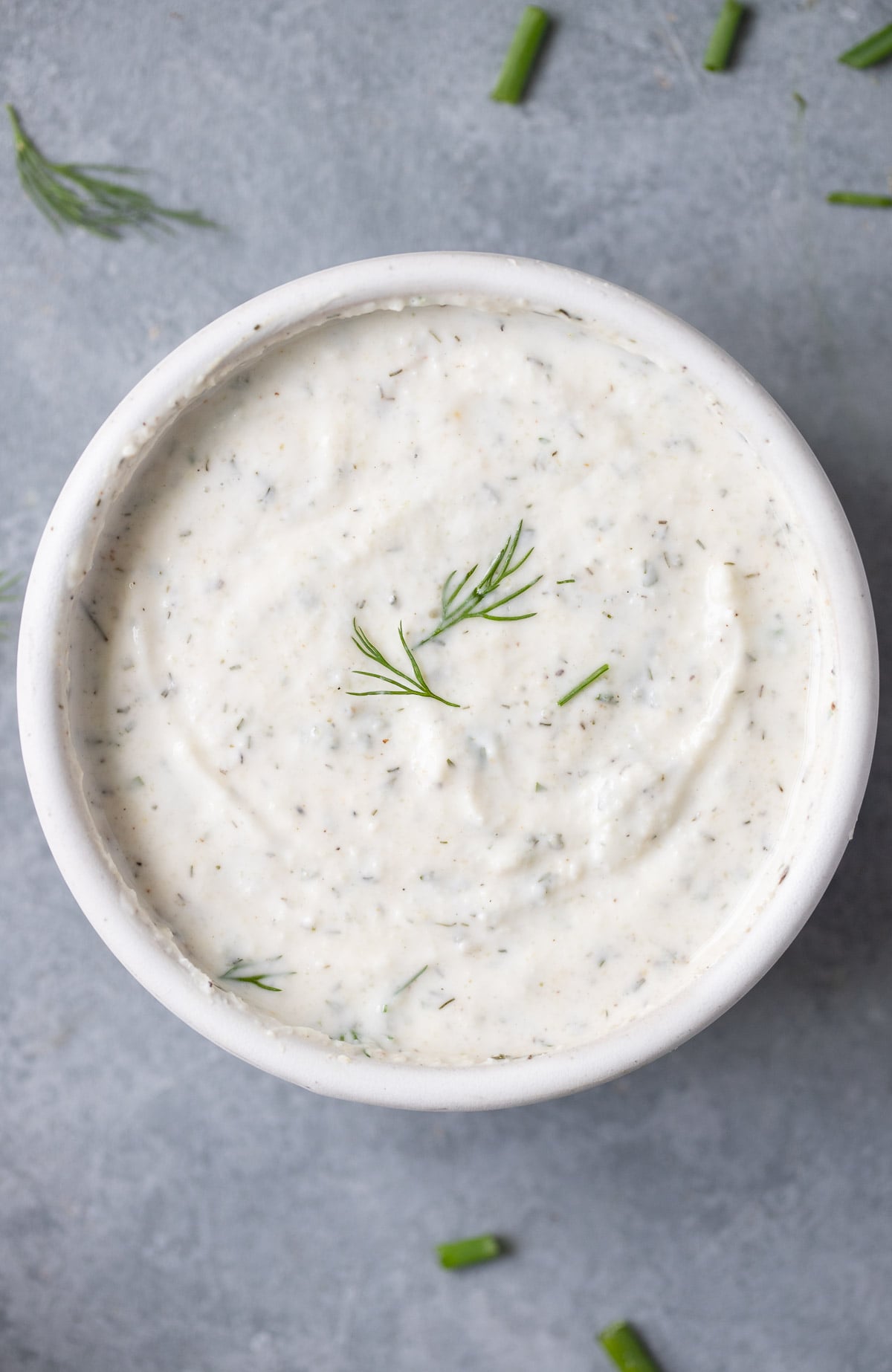 healthy Ranch dressing in a bowl after being mixed together