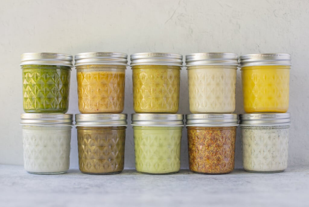 Healthy Salad Dressings in small mason jars