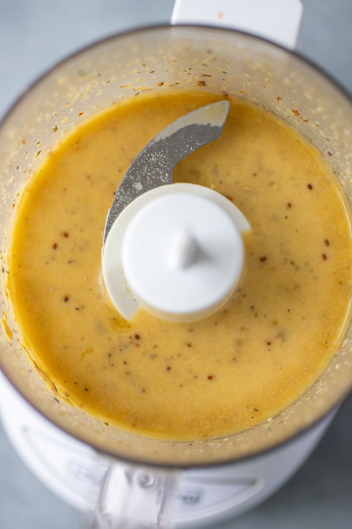 Healthy Italian Dressing in a food processor after being blended