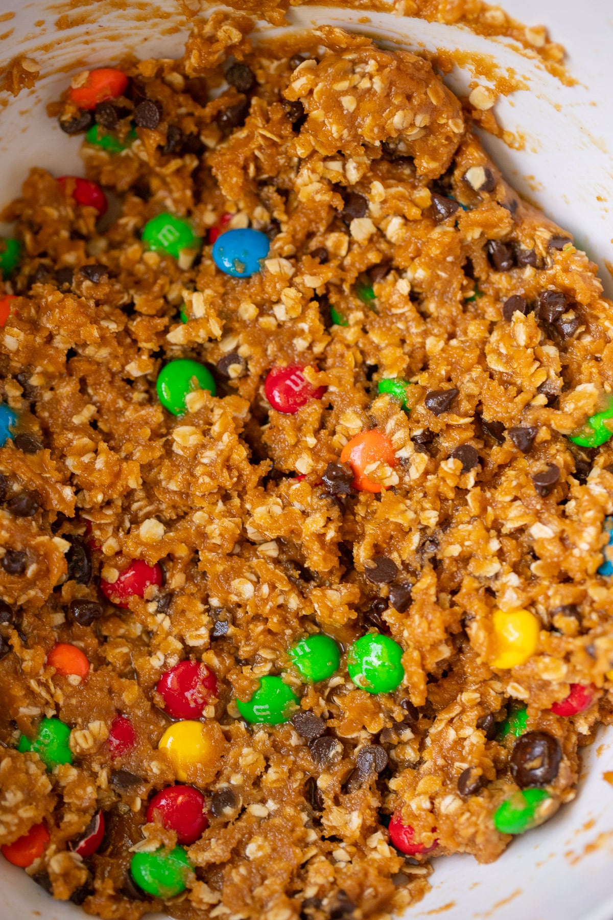 A close up of healthy monster cookie dough