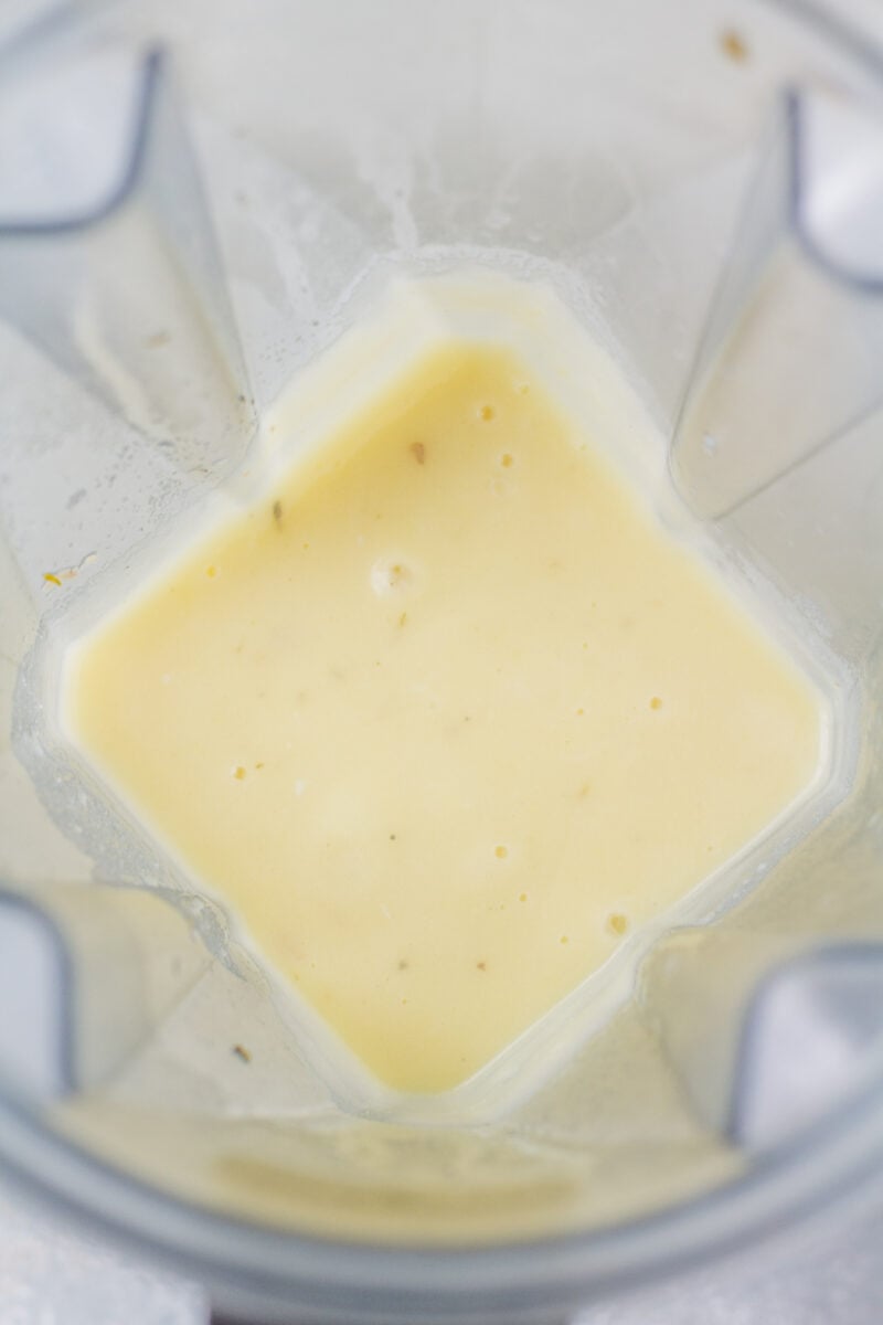Potato/milk mixture blended together in a blender.