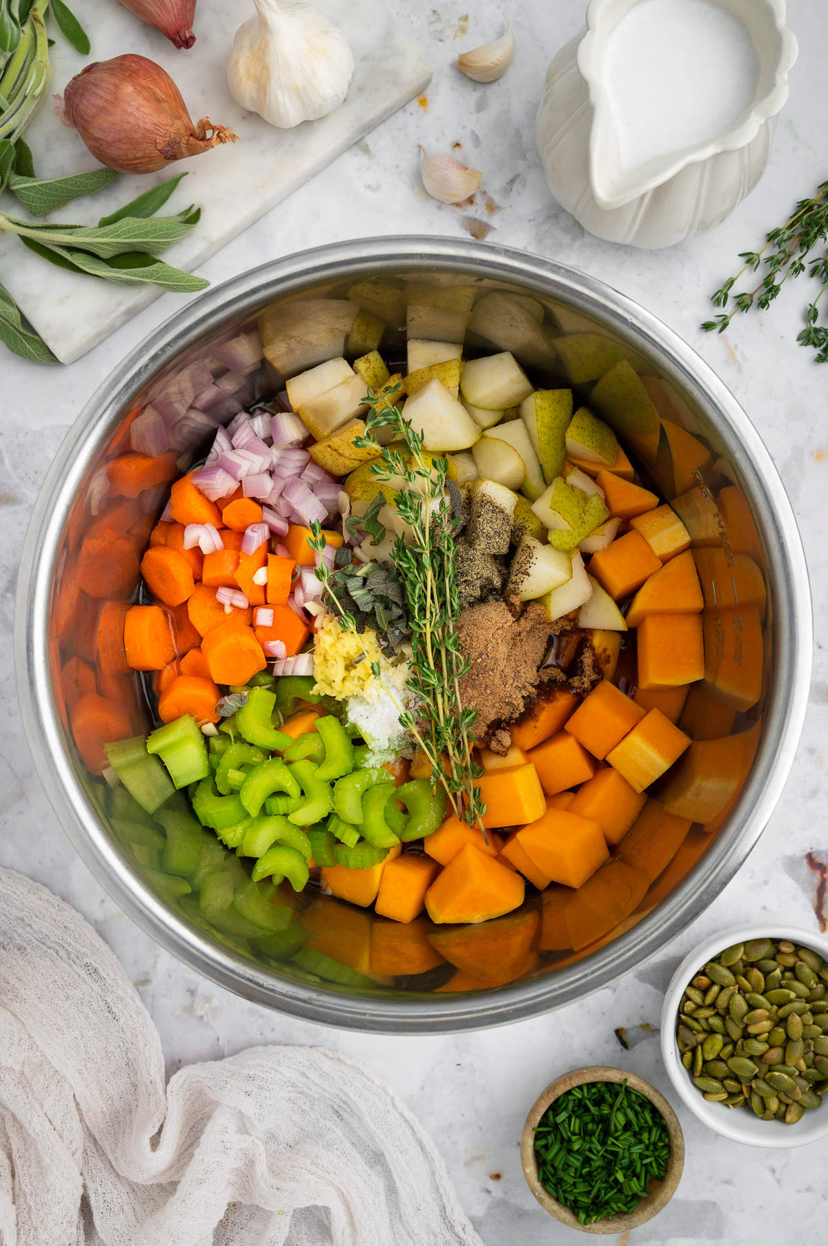 Ingredients for instant pot butternut squash in a pressure cooker before being cooked