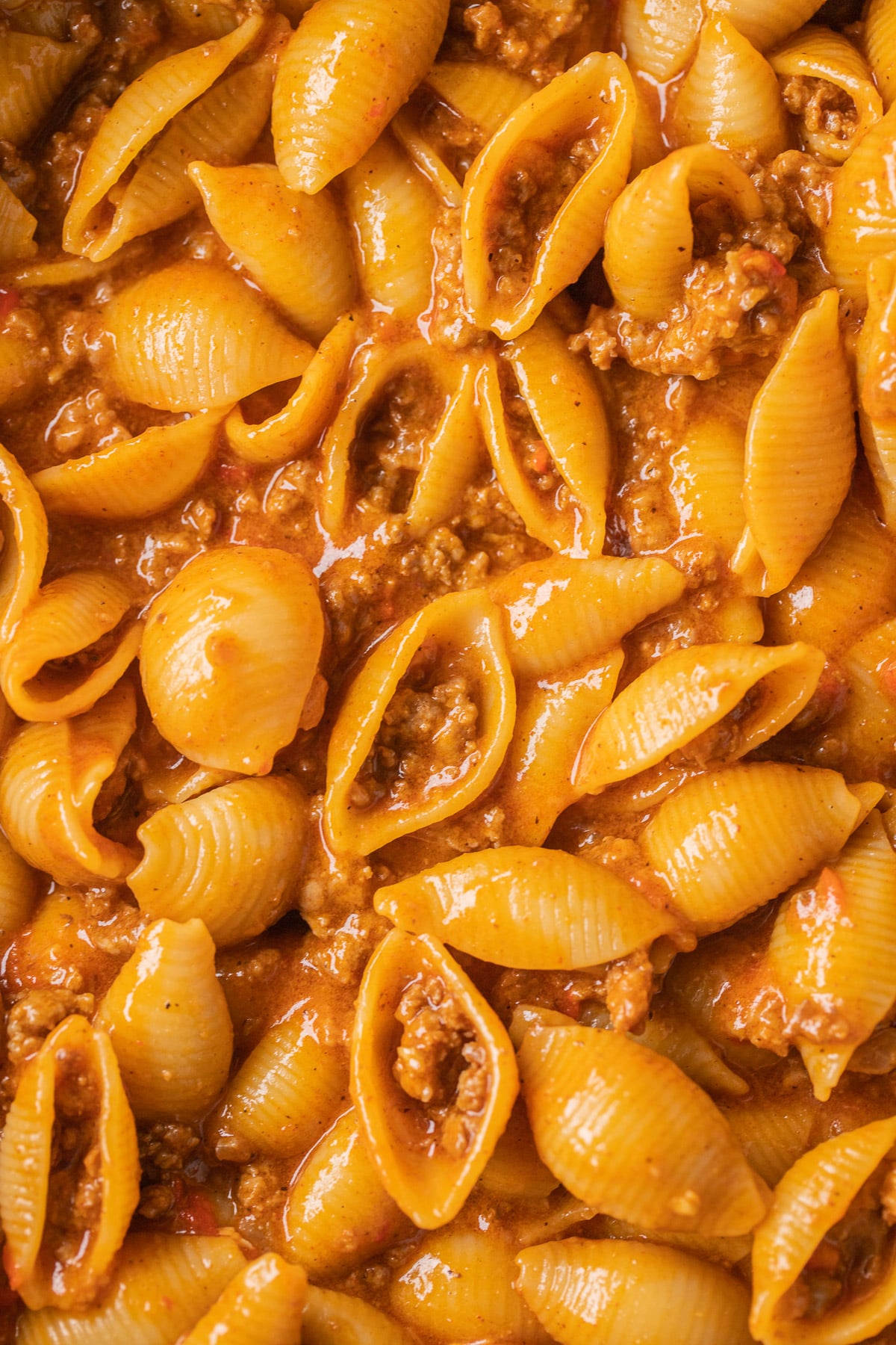 a close up of beef taco pasta