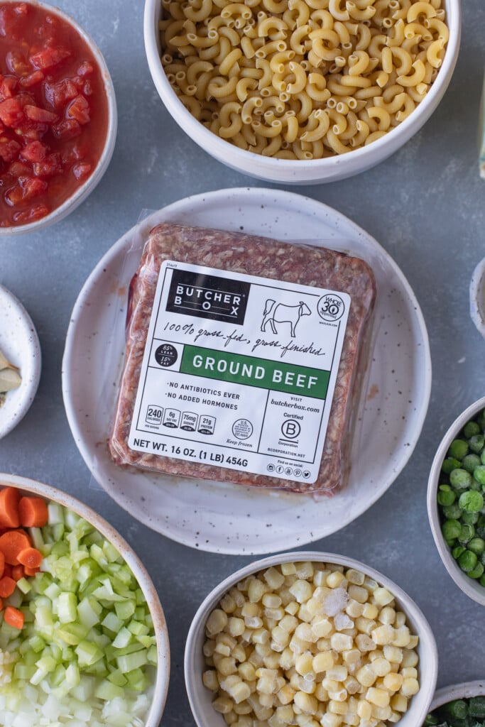 a close up of butcherbox ground beef on a white plate