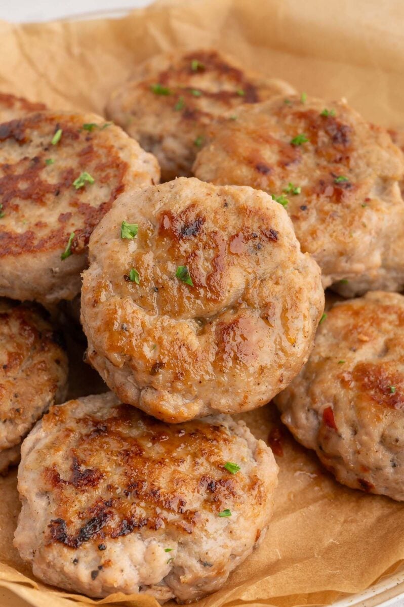 Turkey Breakfast Sausage on a piece of parchment paper.