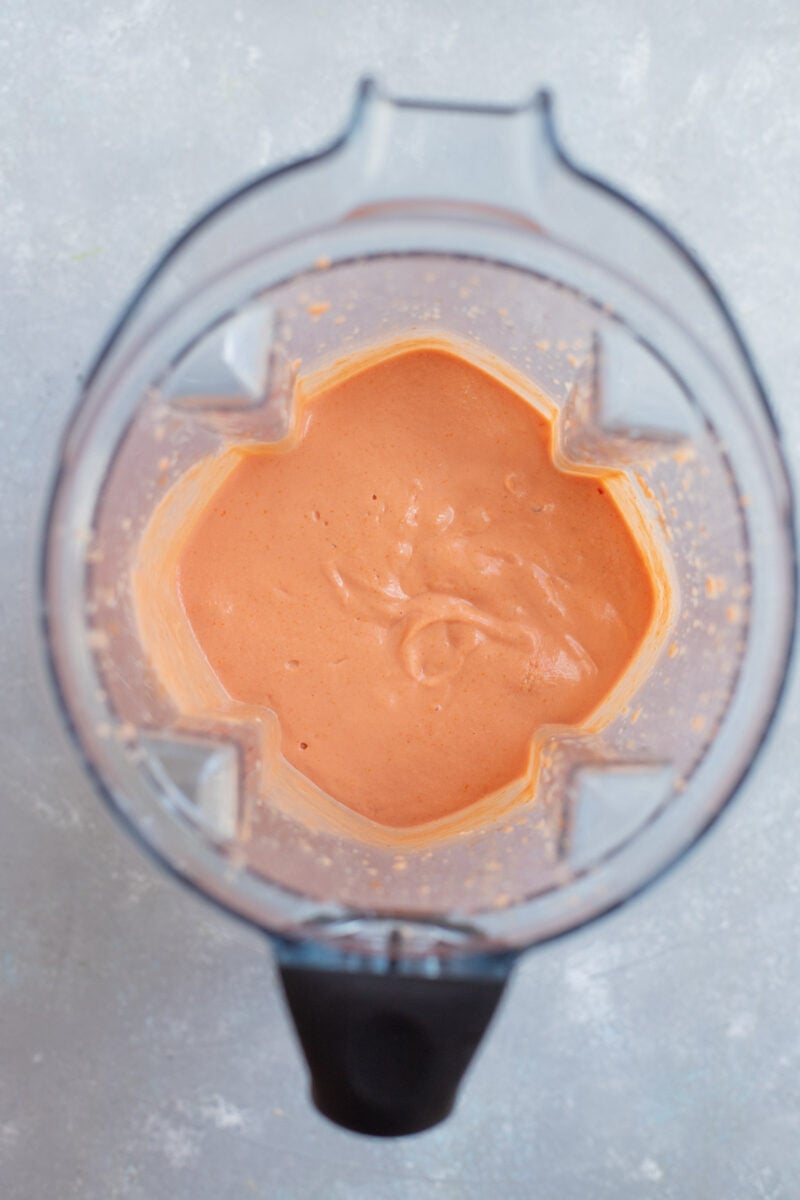 Tomato, cottage cheese mixture blended in a blender. 