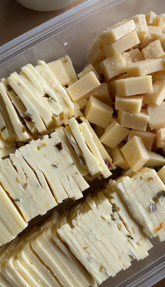Cheese pre-sliced for charcuterie board