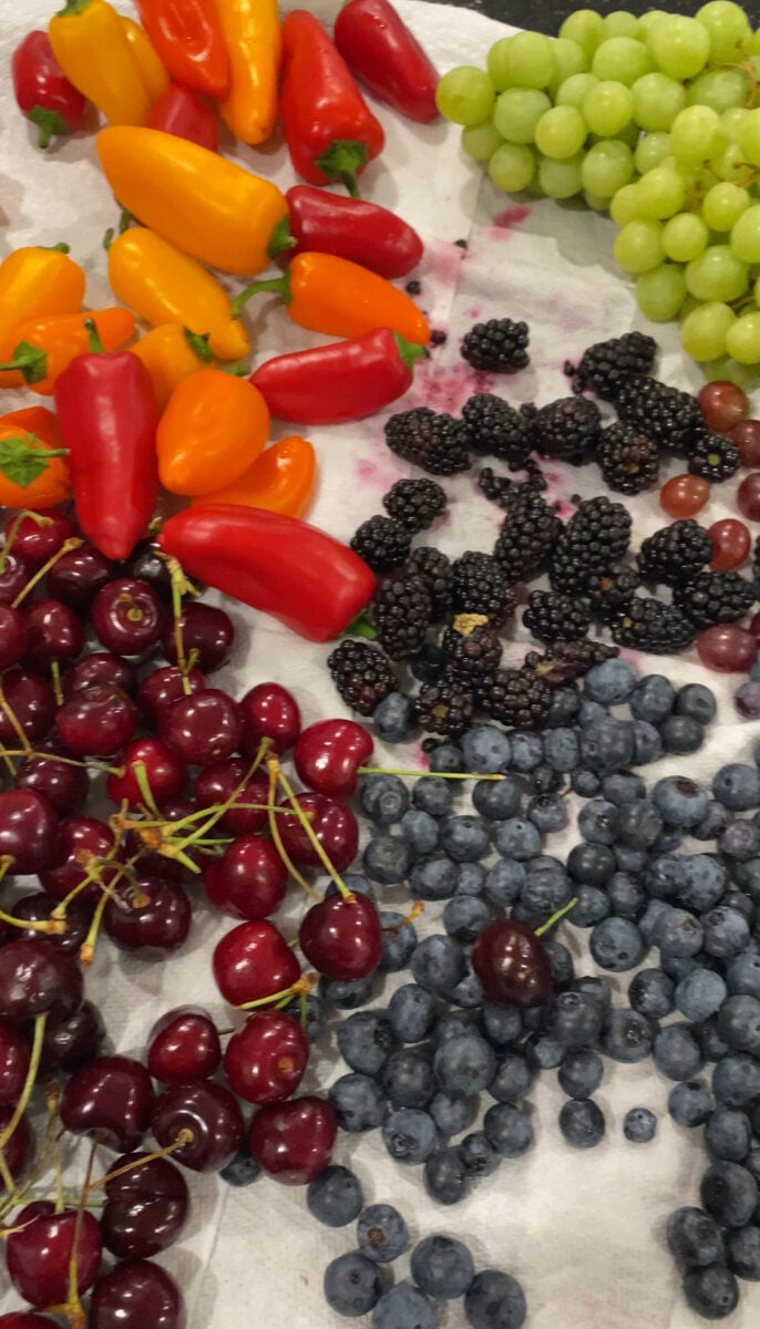 Fruit pre-washed for a charcuterie board on paper towels