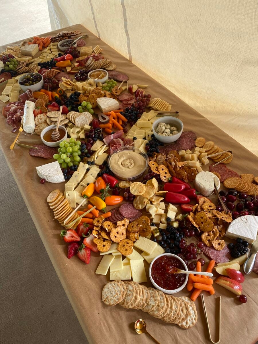 A close up of a large charcuterie board