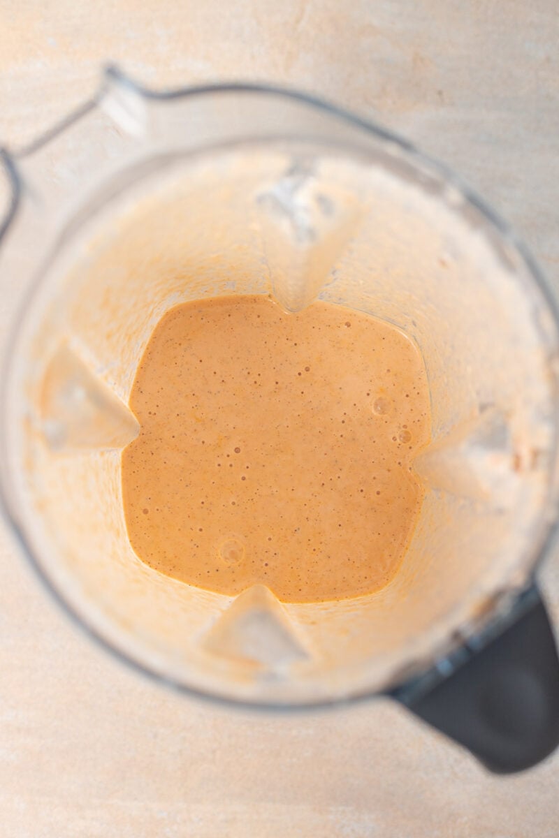 Greek yogurt marinade in a blender after blending.