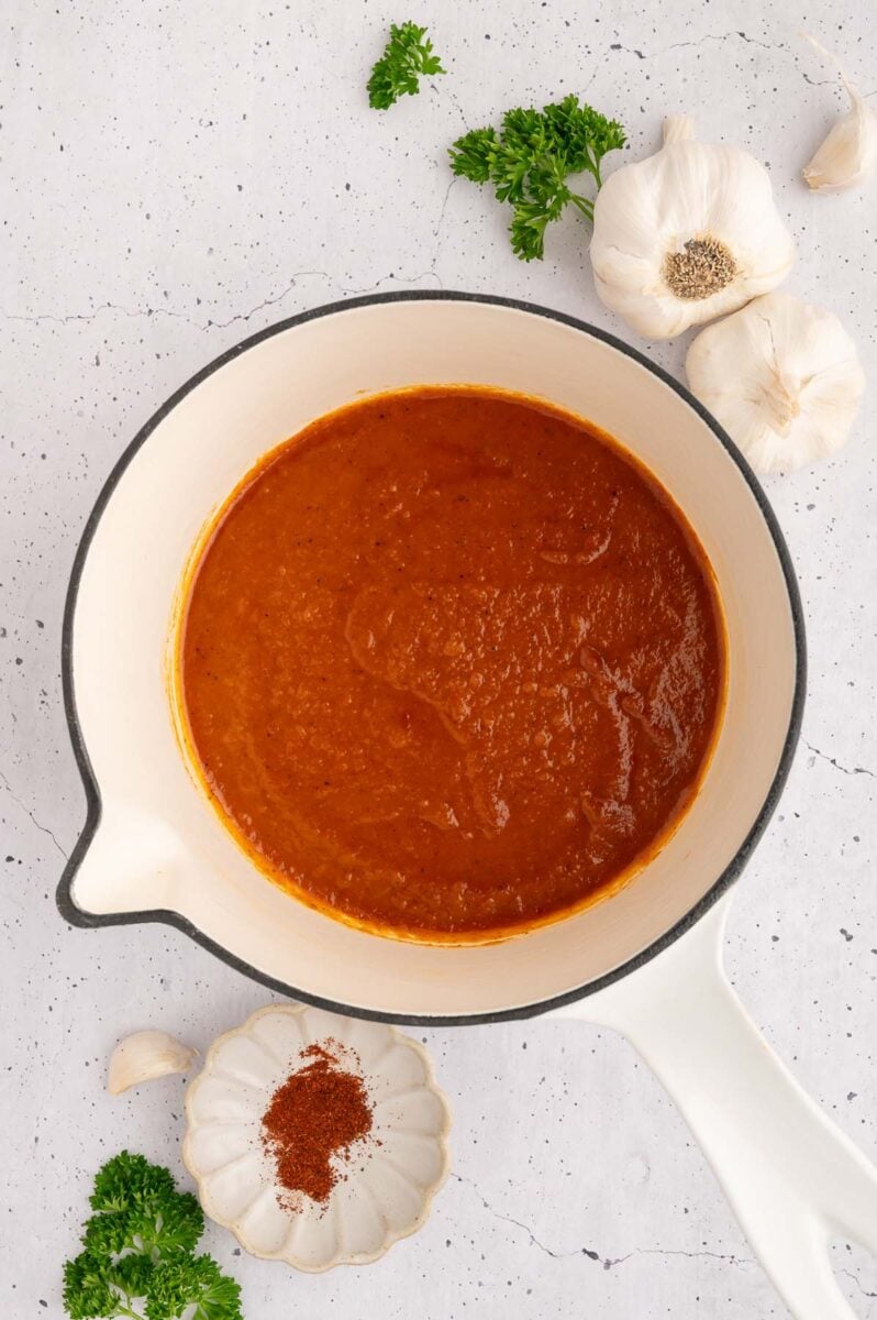 BBQ sauce in a pot before thickening.