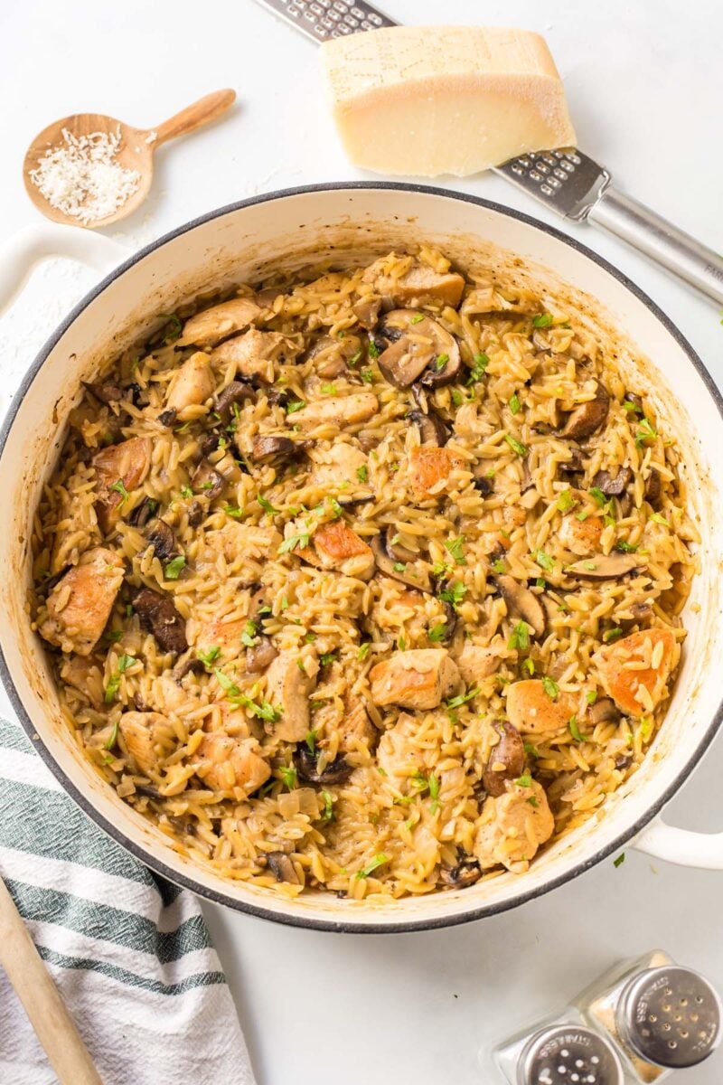 Chicken Marsala Orzo in a large pot
